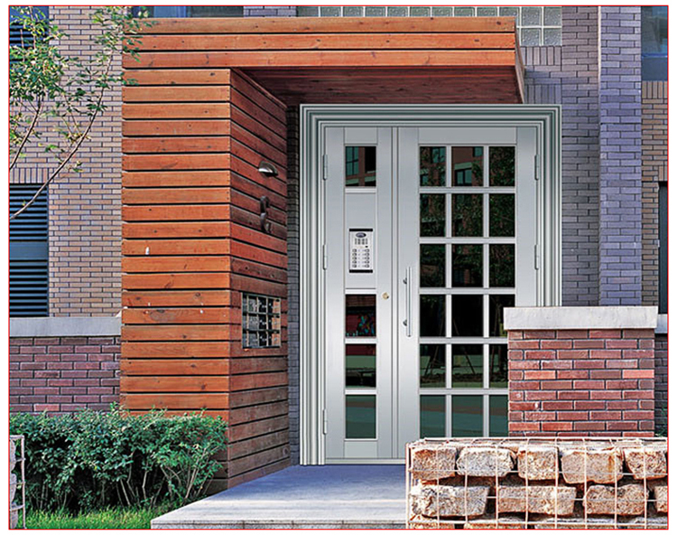 飞群单元门氟碳漆小区防盗楼道门对讲可视楼宇门304不锈钢定制(图13)