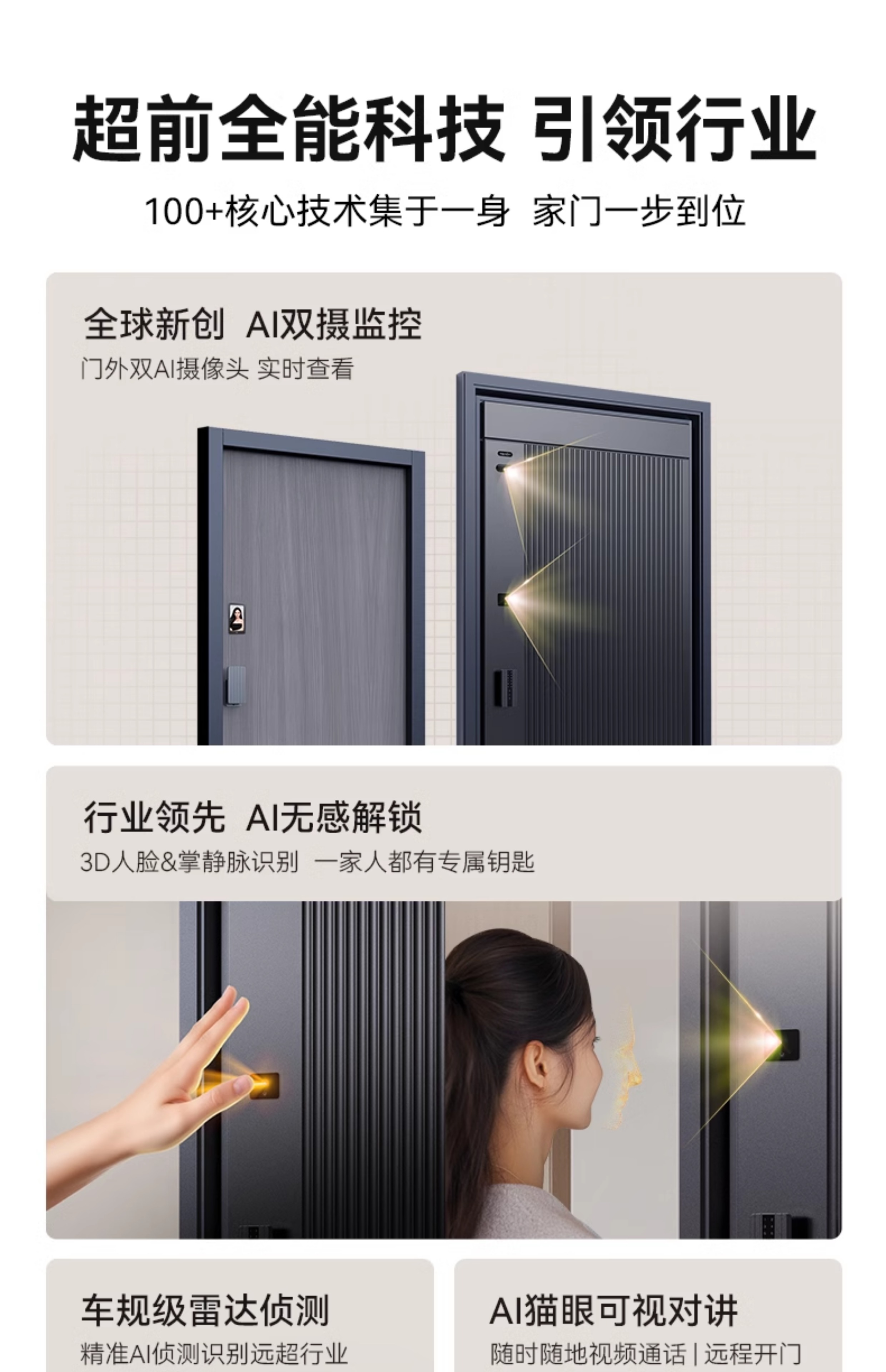 亚太天能精雕铸铝智能门可视监控防盗进户门人脸识别全自动入户门(图9)