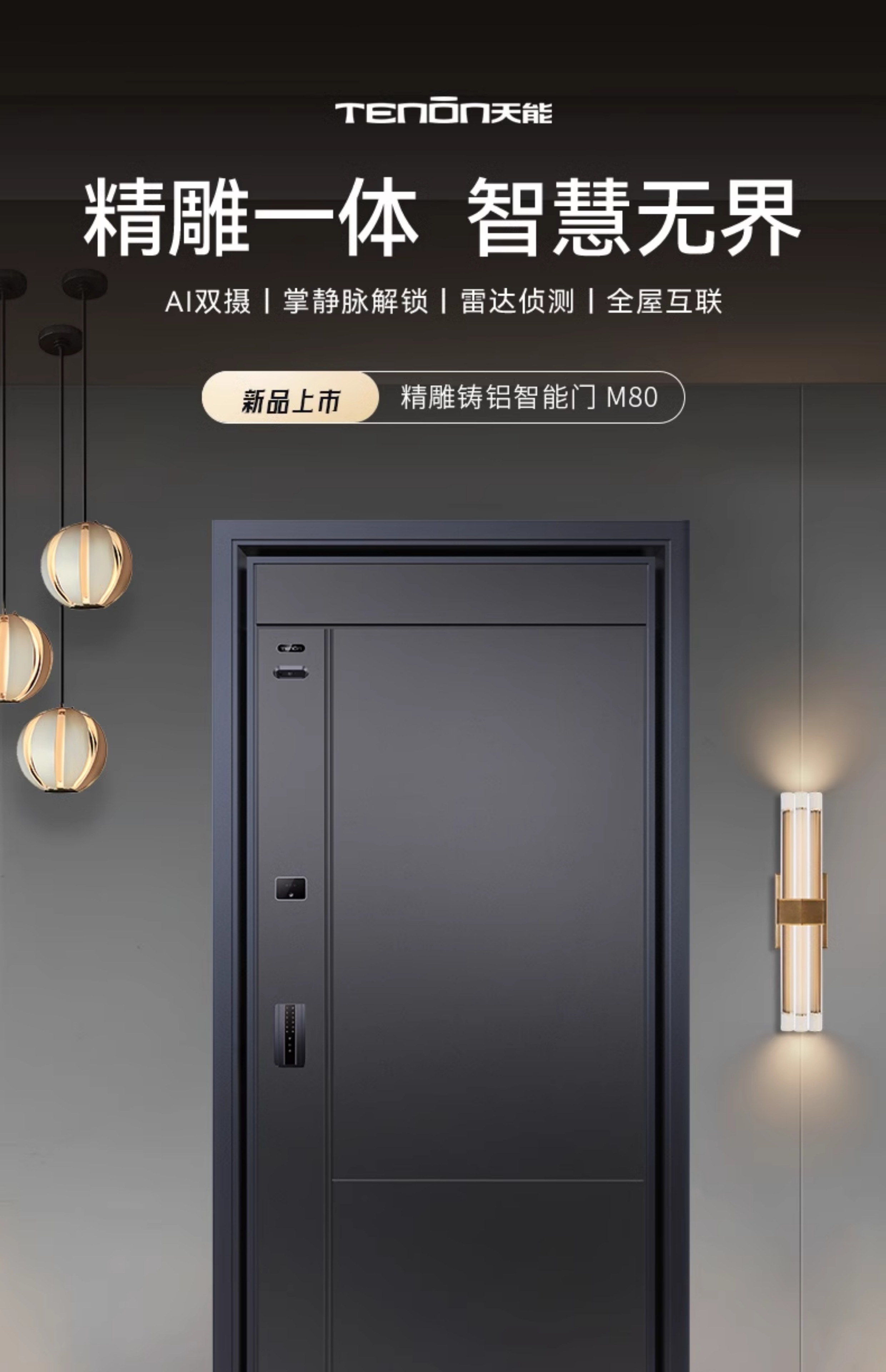 亚太天能智能门精雕铸铝入户门全自动可视监控防盗进户门家用大门(图3)