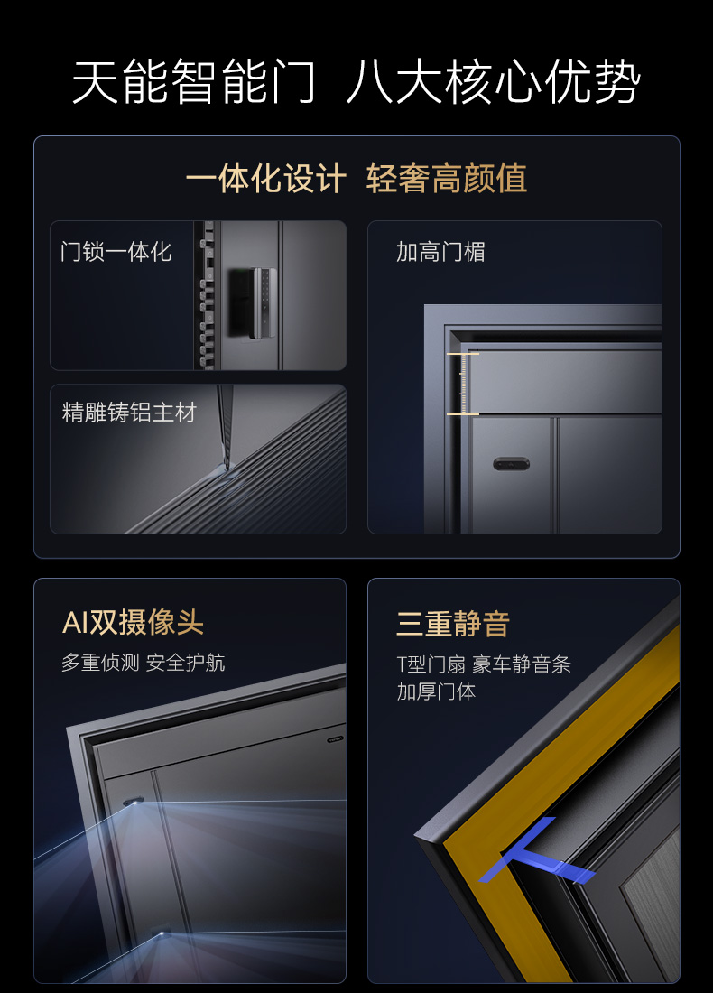 亚太天能智能门精雕铸铝入户门全自动可视监控防盗进户门家用大门(图5)