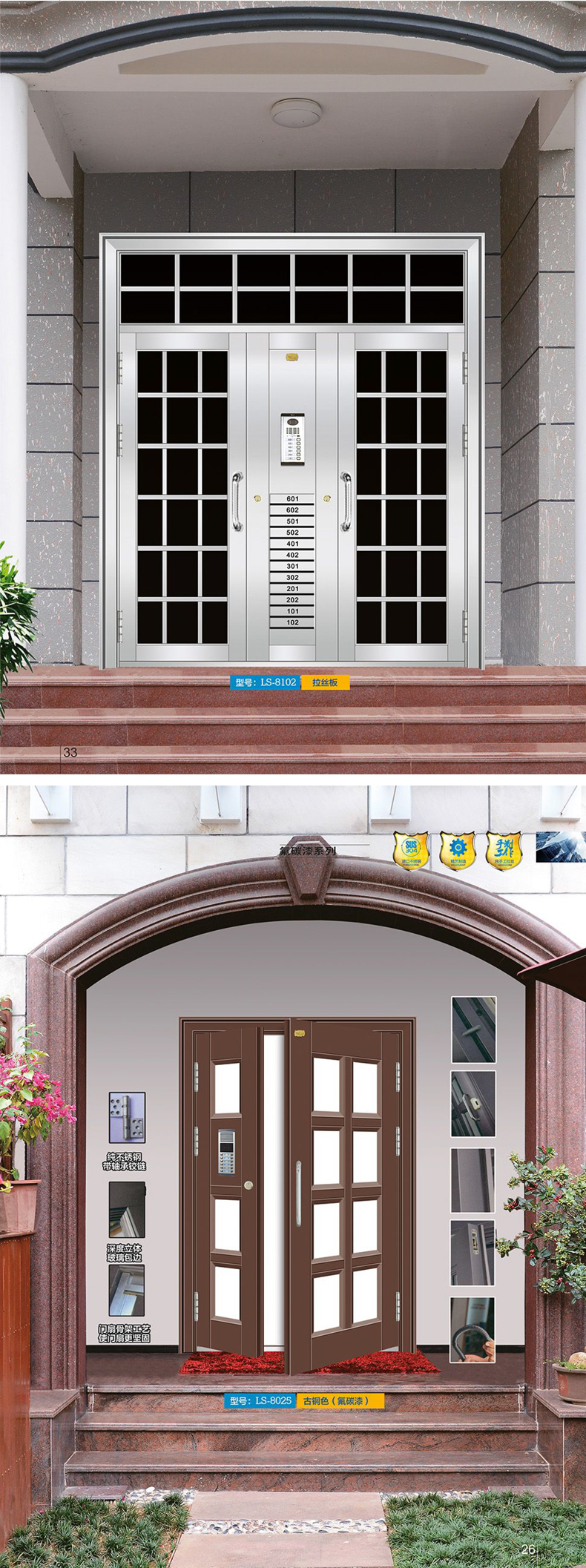 鑫百达防盗门家用定做对开门禁小区楼宇门玻璃入户智能透光楼道门(图6)