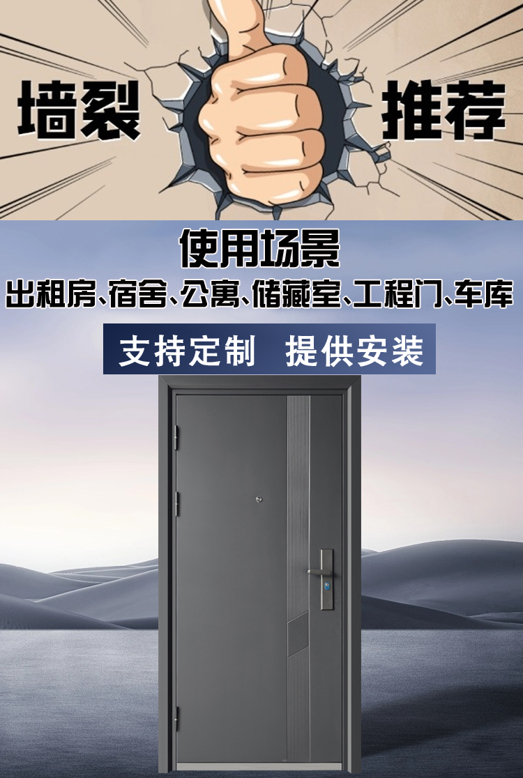 钢质门出租房门小尺寸防盗门定制工程门进户门入户门铁门单门子母(图1)