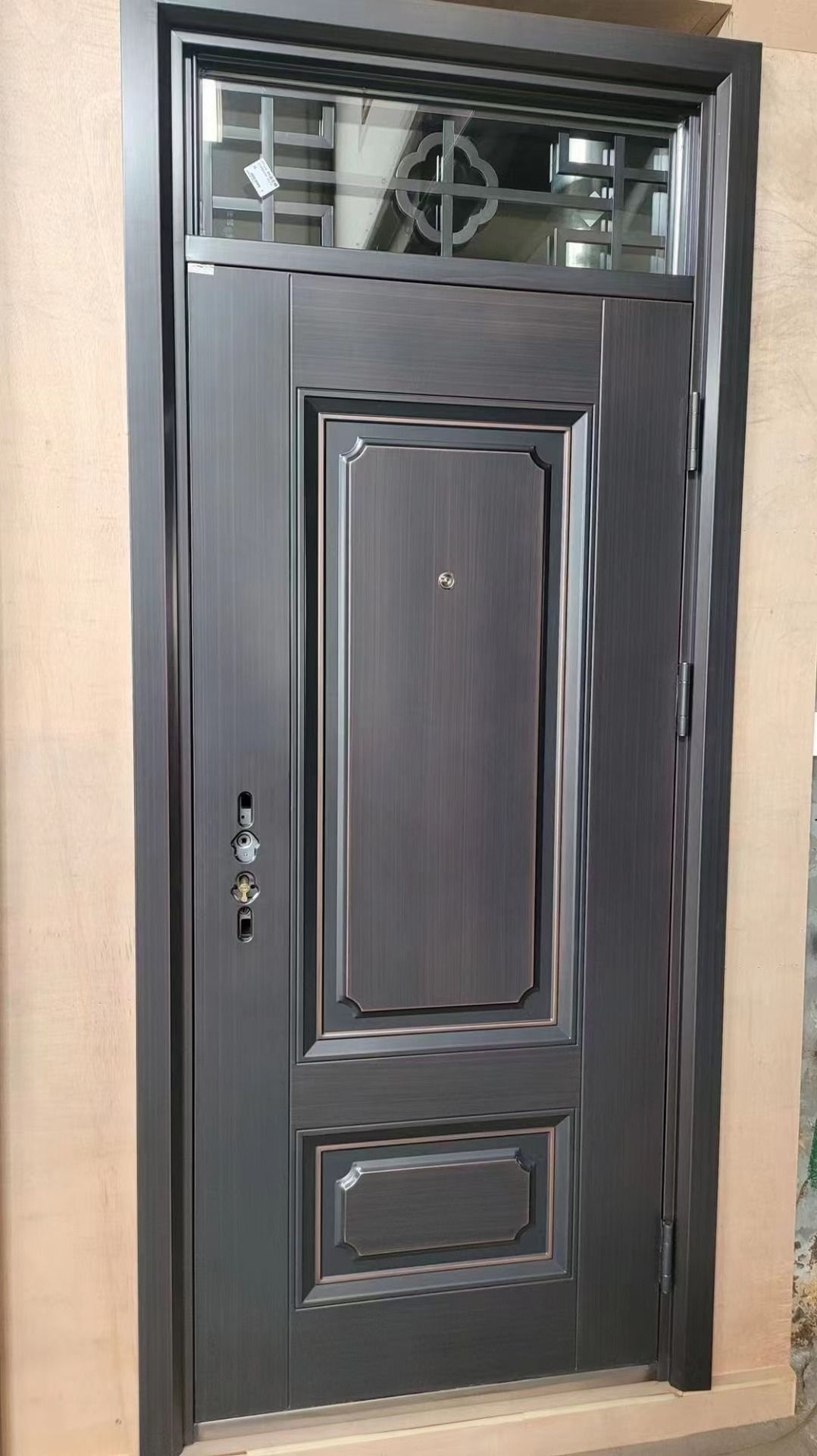 甲级防盗门非标门带气窗锌合金户外防晒仿铜漆单门子母大门通风门(图1)