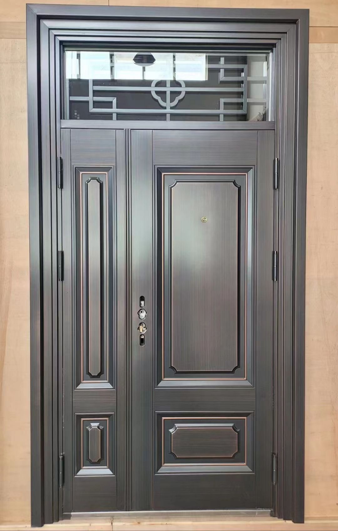 甲级防盗门非标门带气窗锌合金户外防晒仿铜漆单门子母大门通风门(图3)