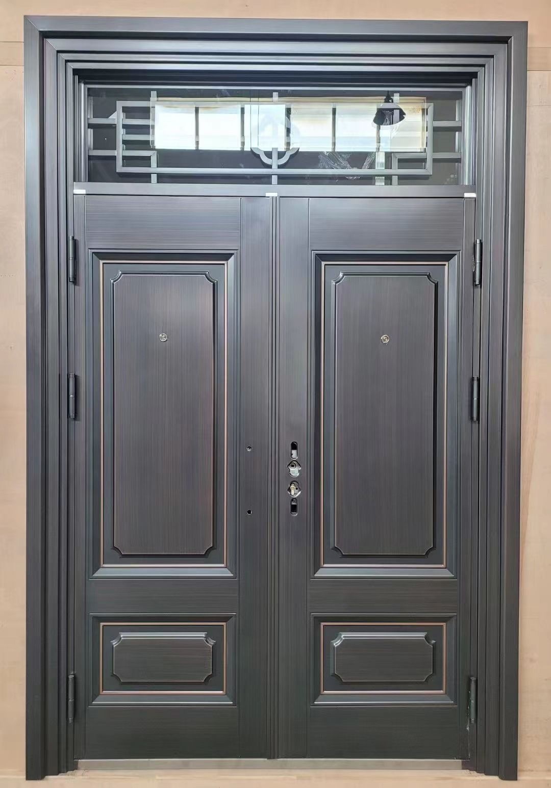 甲级防盗门非标门带气窗锌合金户外防晒仿铜漆单门子母大门通风门(图6)