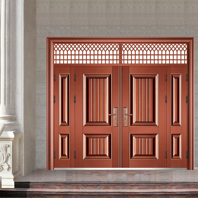 永康非标大门别墅农村钢质进户家用双开防盗钢制仿铜工程门安全门(图6)