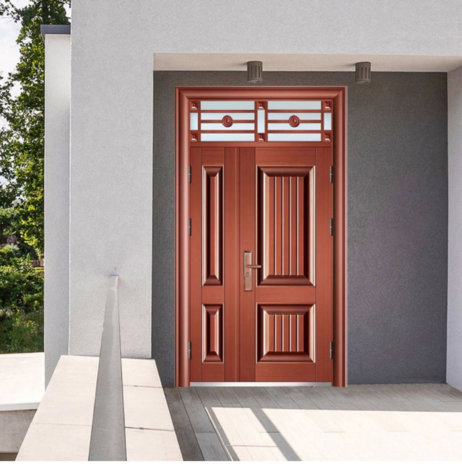 永康非标大门别墅农村钢质进户家用双开防盗钢制仿铜工程门安全门(图4)