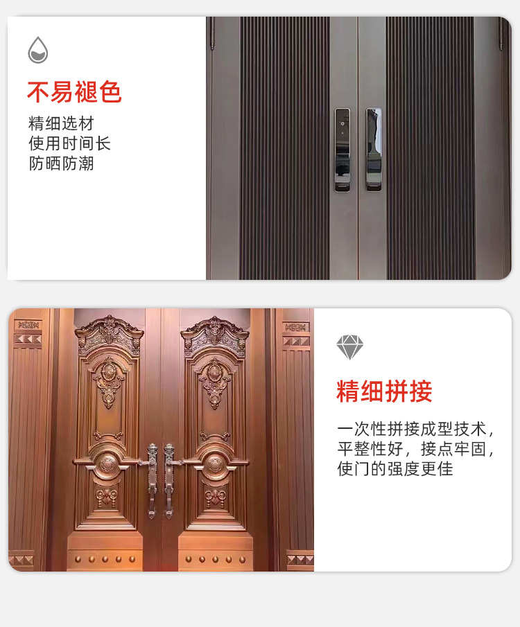 别墅大门对开入户门进户门非标定制纯铜门子母门双开门防盗门家用(图12)