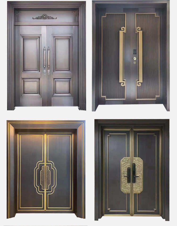 别墅大门对开入户门进户门非标定制纯铜门子母门双开门防盗门家用(图15)