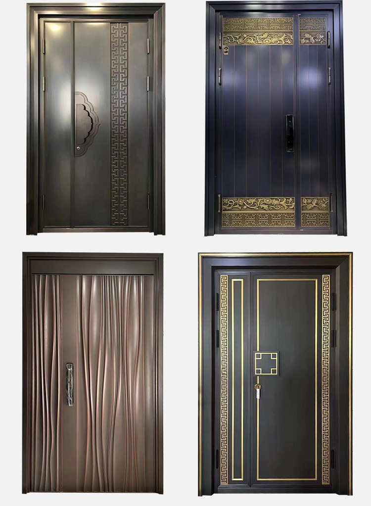别墅大门对开入户门进户门非标定制纯铜门子母门双开门防盗门家用(图17)