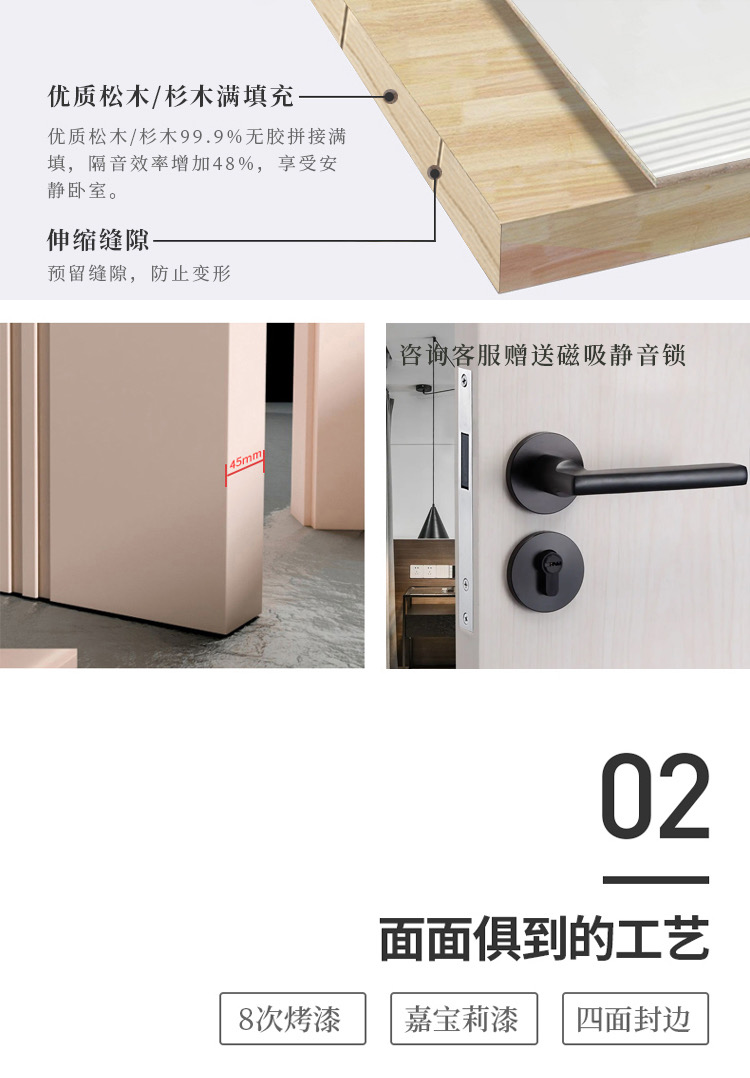 杭州木门实木复合烤漆门室内门免漆门法式扣线门实木多层隐形门(图6)