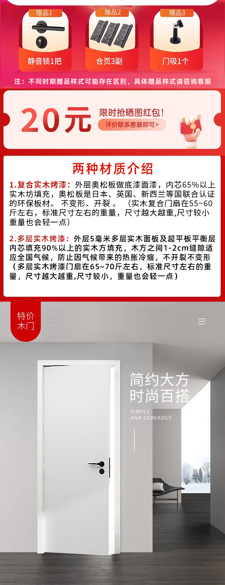 实木复合多层烤漆门室内定制门法式极简风木门环保房间隔音卧室门(图2)