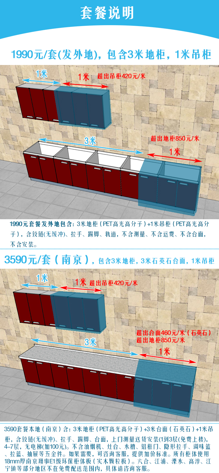 柏方PET高光高分子门板整体厨房橱柜 定制做简约现代风格南京本地(图1)