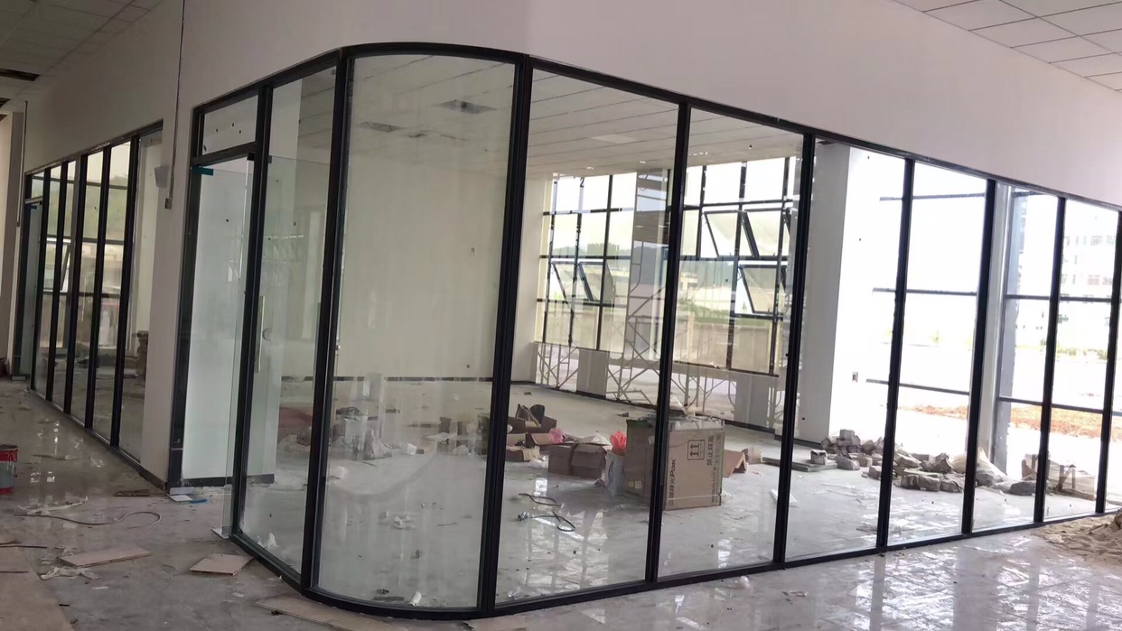 广州玻璃门定做商铺办公室钢化玻璃隔断双开推拉地弹簧上门安装(图1)