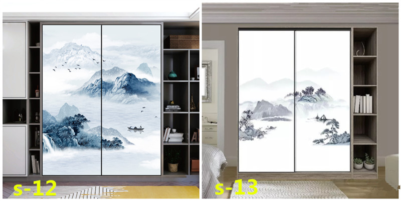 水墨山水画推拉门定做新中式移门中国风彩绘衣柜门定制衣橱壁柜门(图32)