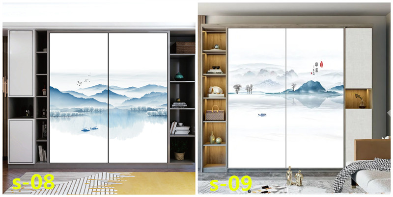 水墨山水画推拉门定做新中式移门中国风彩绘衣柜门定制衣橱壁柜门(图30)