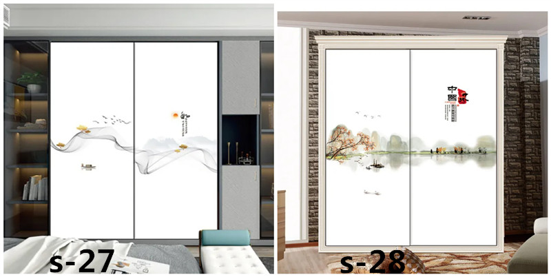 水墨山水画推拉门定做新中式移门中国风彩绘衣柜门定制衣橱壁柜门(图41)
