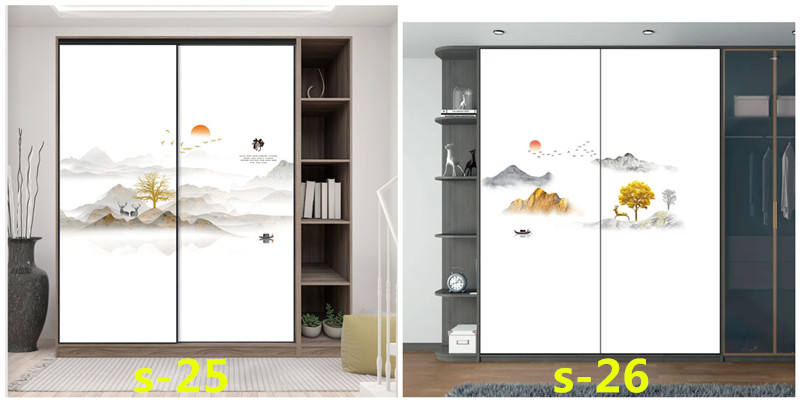 水墨山水画推拉门定做新中式移门中国风彩绘衣柜门定制衣橱壁柜门(图40)