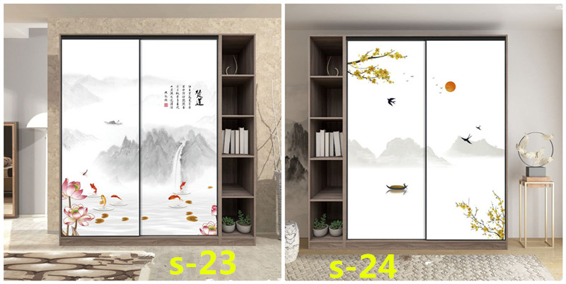 水墨山水画推拉门定做新中式移门中国风彩绘衣柜门定制衣橱壁柜门(图39)