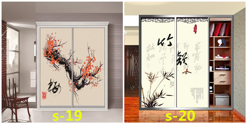 水墨山水画推拉门定做新中式移门中国风彩绘衣柜门定制衣橱壁柜门(图36)