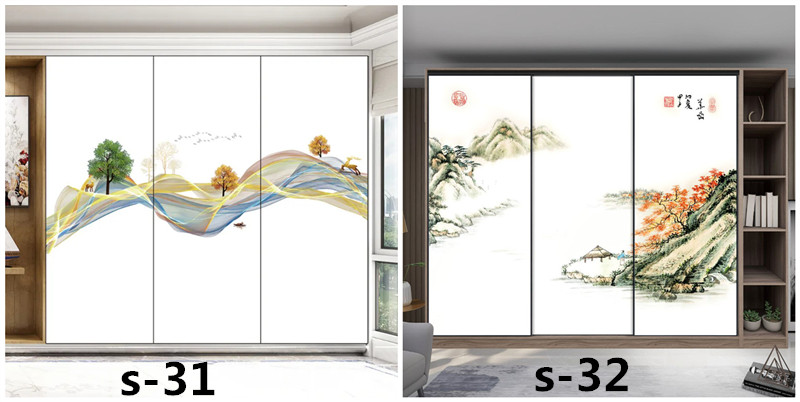 水墨山水画推拉门定做新中式移门中国风彩绘衣柜门定制衣橱壁柜门(图43)