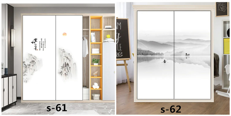 水墨山水画推拉门定做新中式移门中国风彩绘衣柜门定制衣橱壁柜门(图53)