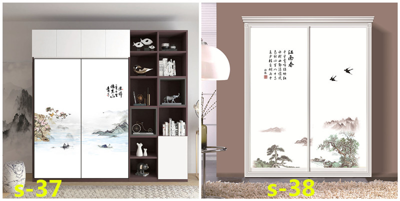 水墨山水画推拉门定做新中式移门中国风彩绘衣柜门定制衣橱壁柜门(图46)