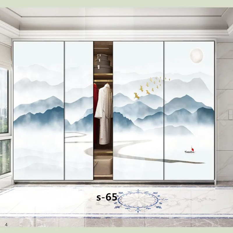水墨山水画推拉门定做新中式移门中国风彩绘衣柜门定制衣橱壁柜门(图55)