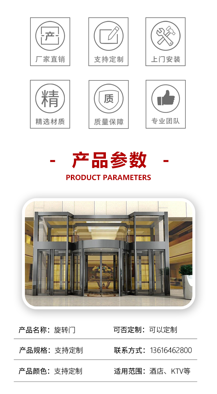 厂家定制酒店旋转门三翼两翼玻璃门电动自动感应门商务楼肯德基门(图2)