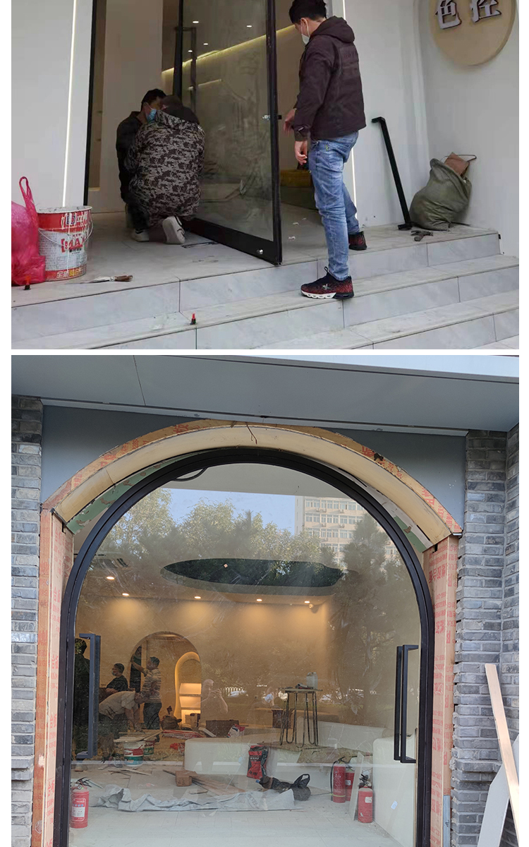 网红门拱形360度服装店门店定制门设计中轴地高端旋转玻璃门(图6)
