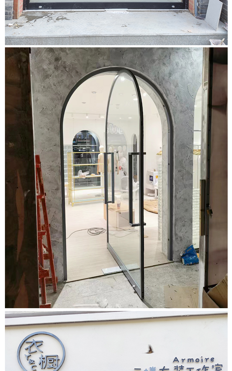 网红门拱形360度服装店门店定制门设计中轴地高端旋转玻璃门(图7)