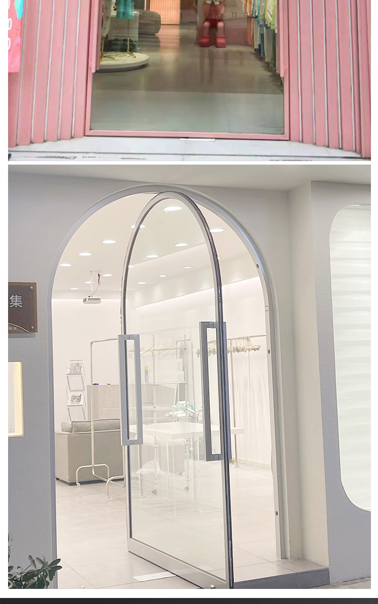 网红门拱形360度服装店门店定制门设计中轴地高端旋转玻璃门(图12)