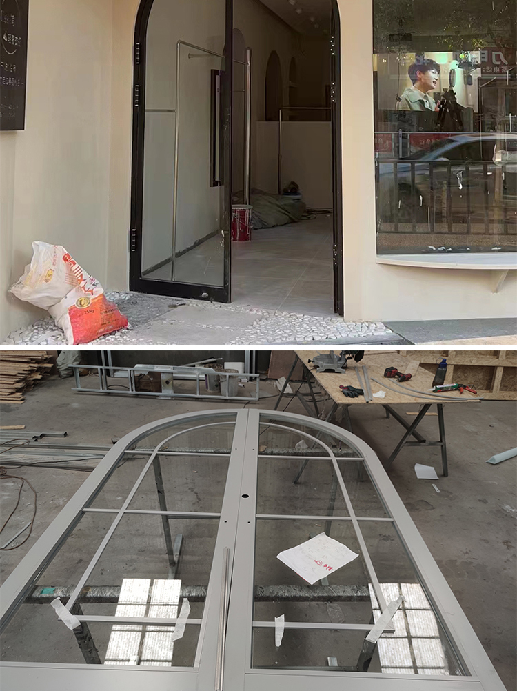 网红门拱形360度服装店拱形门设计中轴地弹簧门单双开旋转玻璃门(图11)