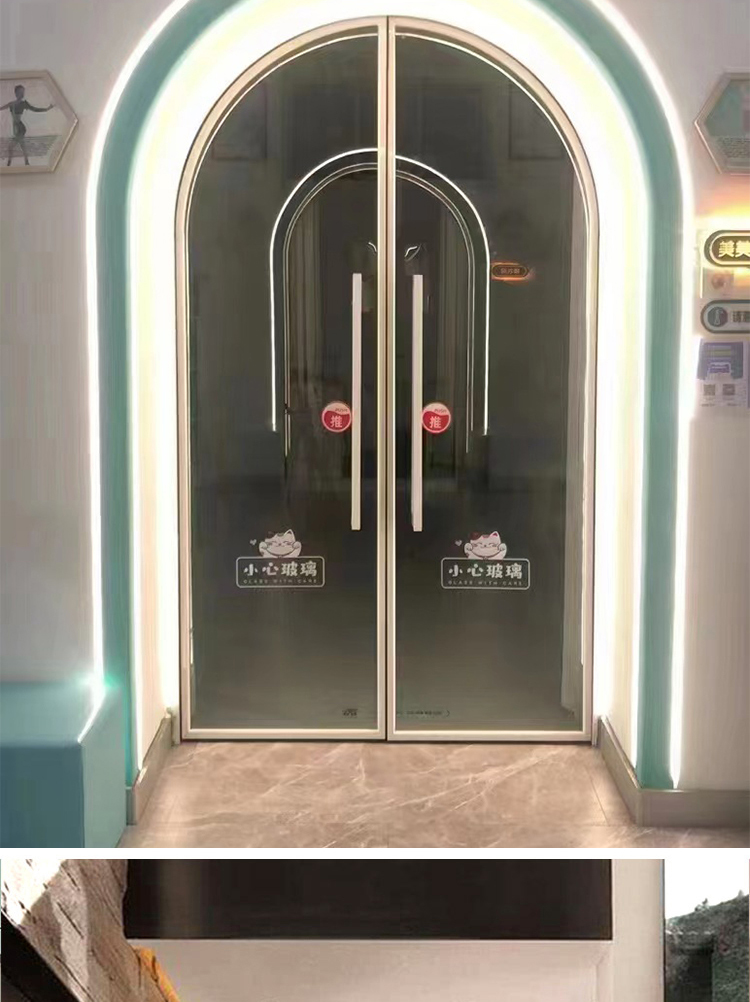 网红门拱形360度服装店拱形门设计中轴地弹簧门单双开旋转玻璃门(图13)