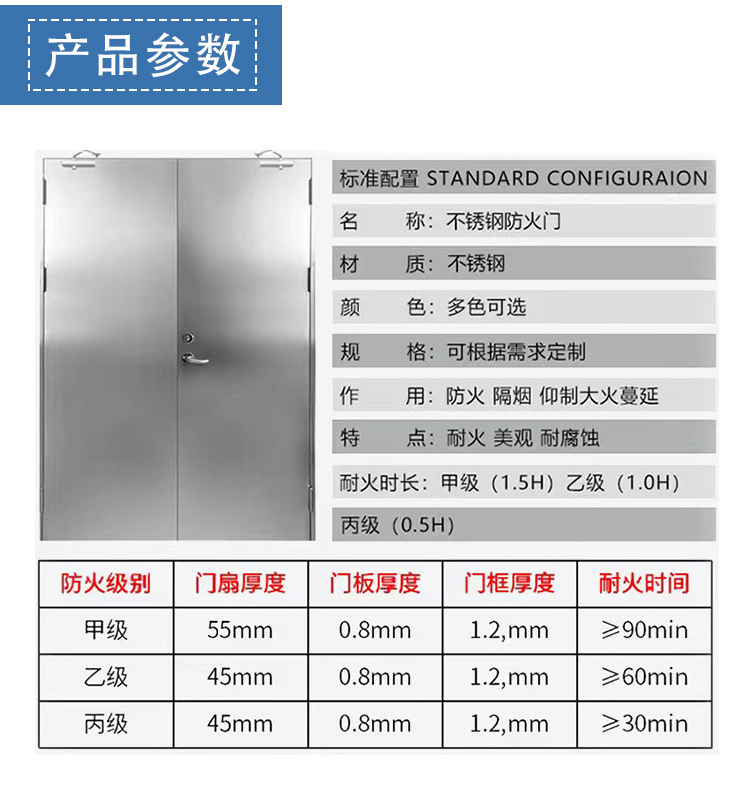 304不锈钢防火门厂家直销甲乙级定制201商场安全逃生门工程消防门(图3)