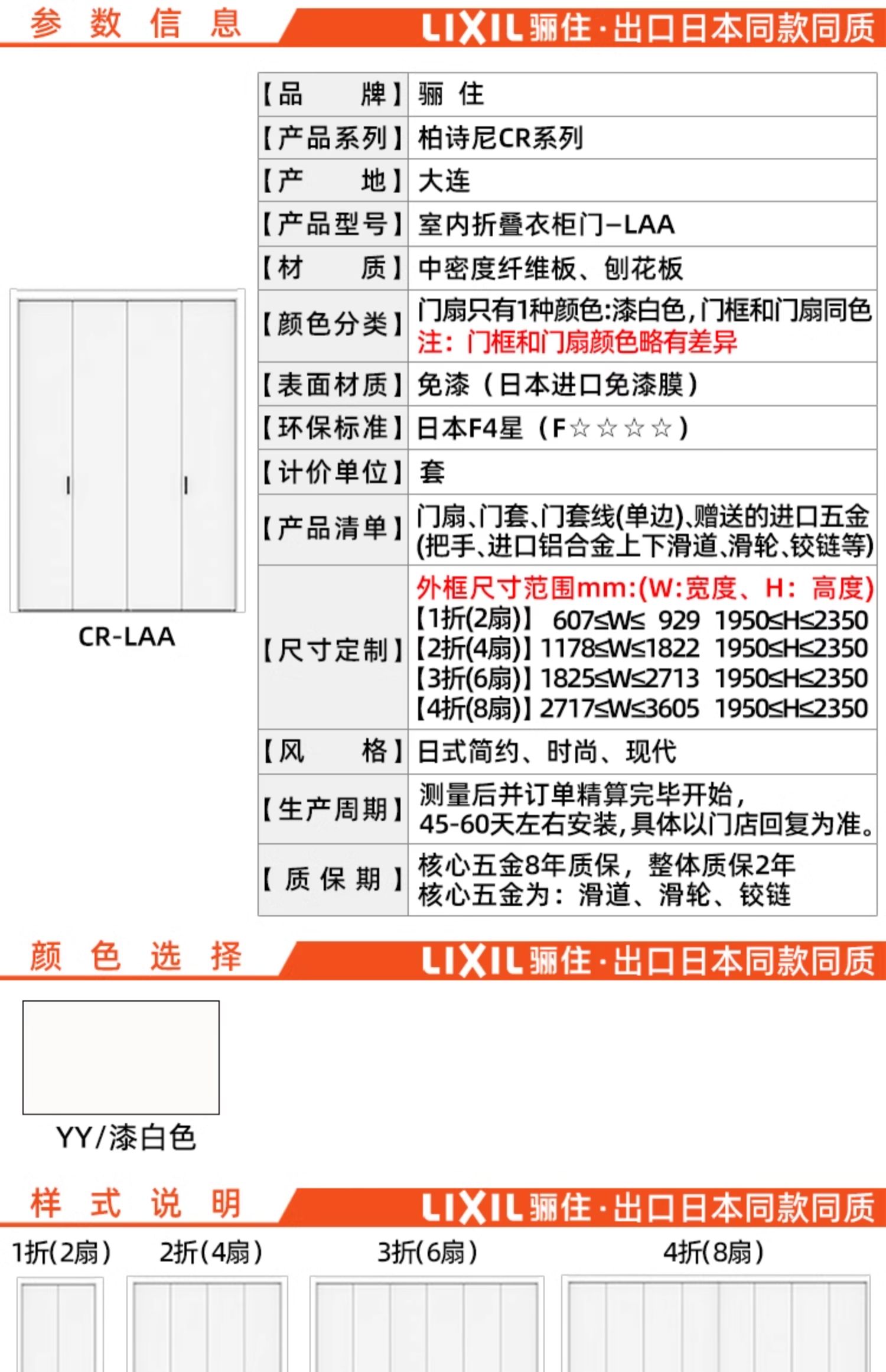 骊住日本品质衣柜折叠门进口五金衣柜门衣帽间门收纳壁橱门CR-LAA(图3)