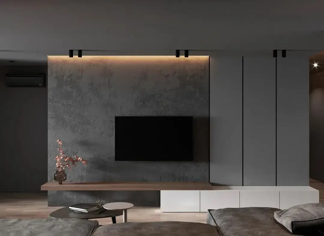 别再刮大白了,这些电视背景墙的“王炸”设计手法,太新潮了!(图7) 石材家装效果图_石材效果图设计软件_石材设计效果图使用什么软件