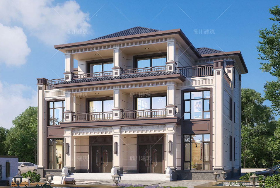 7套农村自建别墅,大气又实用,经典耐看韵味十足,值得收藏!(图17) 新中式三层别墅设计_楼房装修图片大全农村_方柱雕花别墅