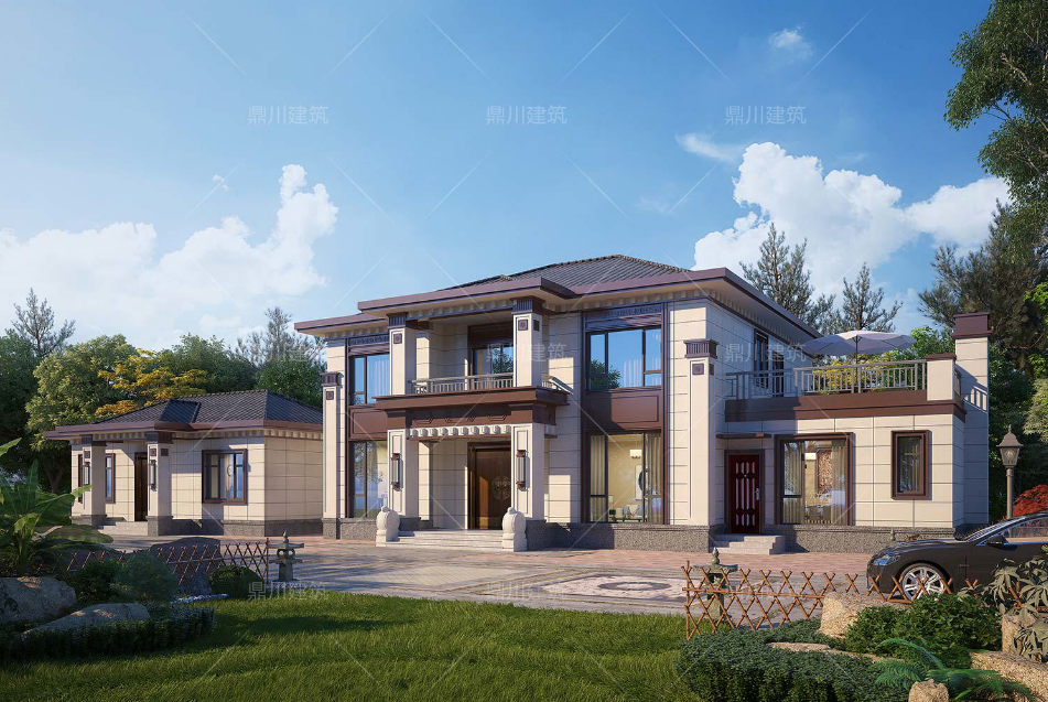 7套农村自建别墅,大气又实用,经典耐看韵味十足,值得收藏!(图3) 新中式三层别墅设计_楼房装修图片大全农村_方柱雕花别墅