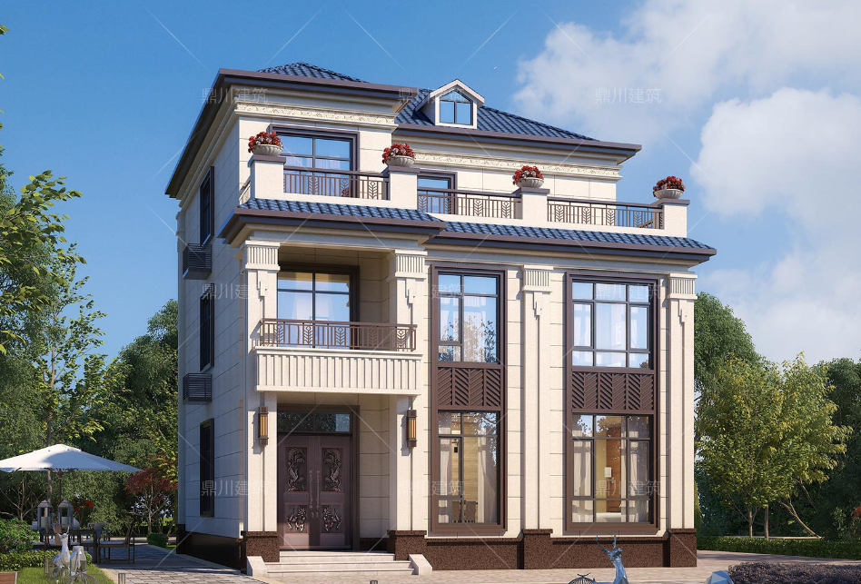 7套农村自建别墅,大气又实用,经典耐看韵味十足,值得收藏!(图9) 方柱雕花别墅_新中式三层别墅设计_楼房装修图片大全农村