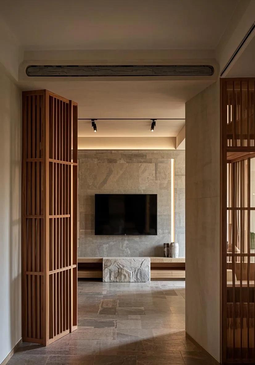 电视背景墙设计_客厅视觉焦点装修_生态木墙面效果图