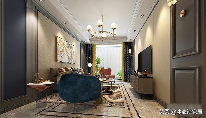 轻奢风格跃式住宅案例_生态木墙面效果图_现代轻奢复式装修设计