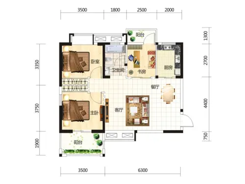 武汉地铁沿线大户型推荐_武汉地铁房100平以上_汉阳王家湾旁龙阳大道升官渡户02户型图