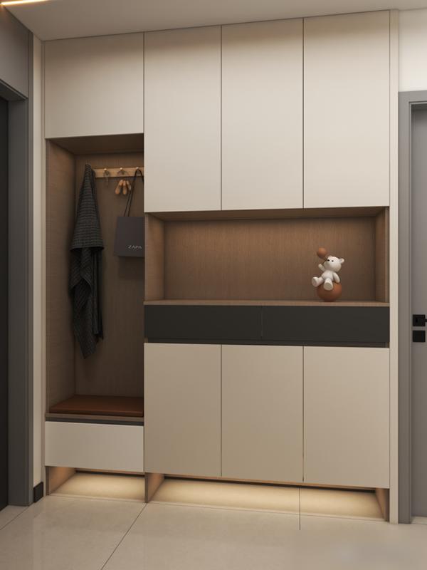 她家116㎡,光一个电视背景墙就让无数人效仿,实用又有高级感(图12) 电视墙岩板木格栅设计_悬空电视柜隐藏灯带_装修效果图大全2025图片电视墙