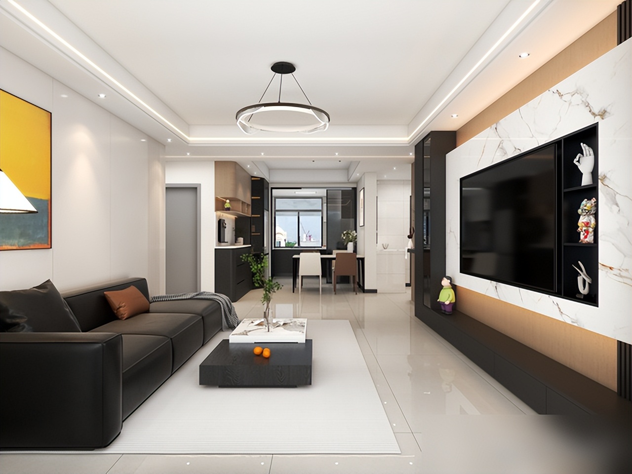 她家116㎡,光一个电视背景墙就让无数人效仿,实用又有高级感(图10) 装修效果图大全2025图片电视墙_电视墙岩板木格栅设计_悬空电视柜隐藏灯带