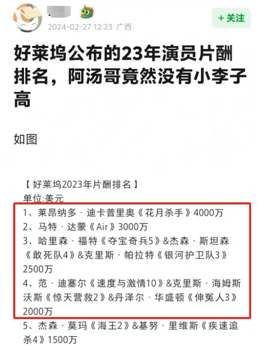 贾玲片酬分析_好莱坞明星片酬榜_好莱坞明星收入排行榜