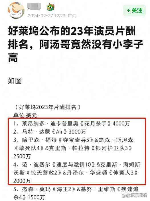 好莱坞明星收入排行榜_好莱坞明星片酬榜_贾玲片酬分析