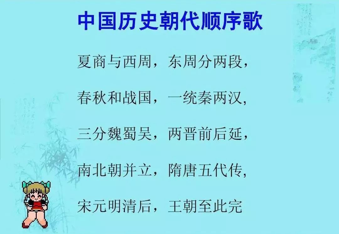 历史朝代顺序歌及中国历史科技文化主要成就_带动孩子学习坚持_育儿资源整理