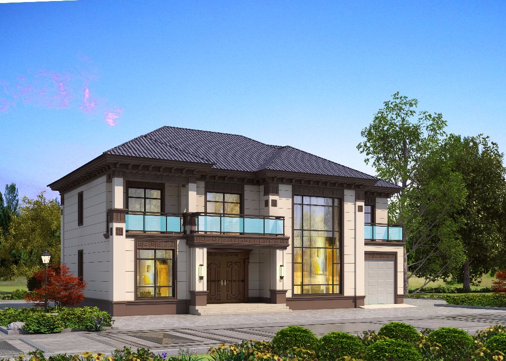 二层别墅设计 205平米带车库旋转楼梯 新中式布局_跃层式楼梯 装修