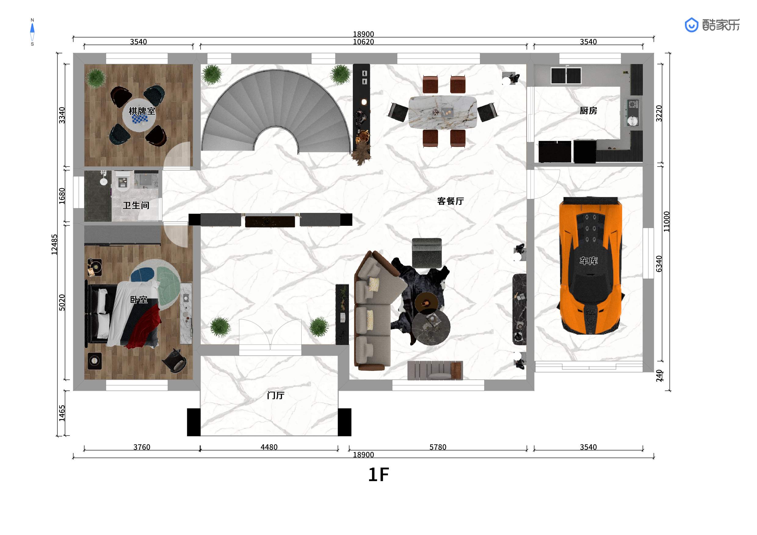 二层别墅设计 205平米带车库旋转楼梯 新中式布局_跃层式楼梯 装修